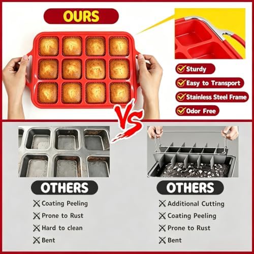 Brownie Pan with Dividers, Silicone Brownie Pan with Metal Frame 24