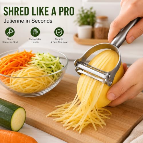 2-in-1 Julienne Vegetable Peeler, Stainless Steel Y Peeler with Dual