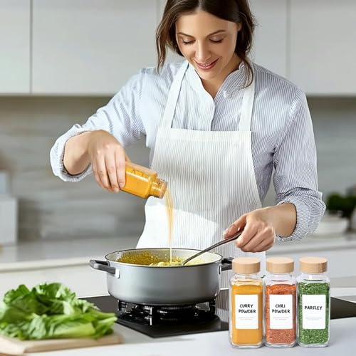 ComSaf Glass Spice Jars with Labels 8 oz 6 Pack Bamboo Lids