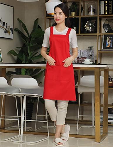 NEWGEM 100% Cotton Cross Back Apron for Women with 2 Pockets