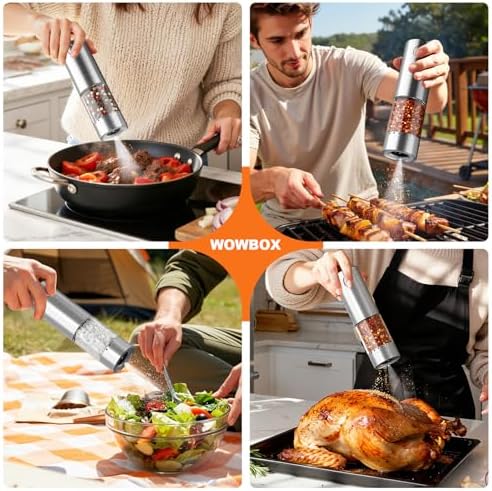 WOWBOX Electric Salt and Pepper Grinder Set, 2 PCS Rechargeable