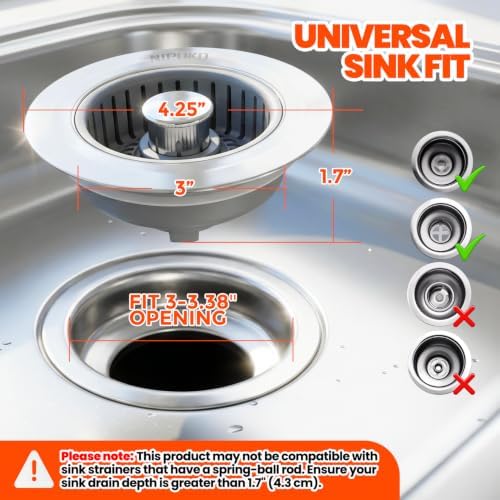 3-in-1 Kitchen Sink Drain Strainer Stopper, Silver
