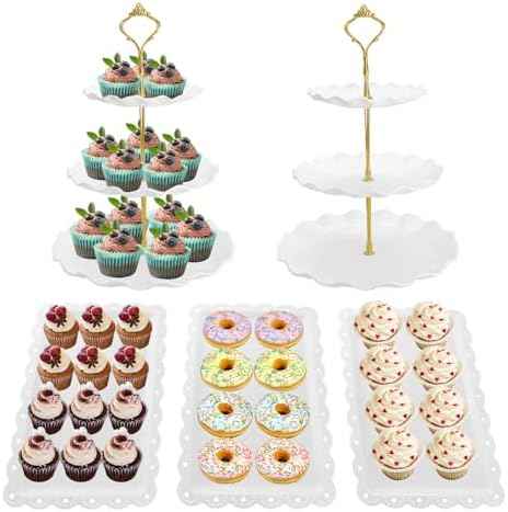 5 Pcs Dessert Table Display Set, Round Cupcake Stand, White