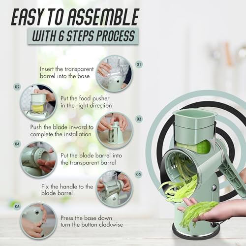 5-in-1 Rotary Cheese Grater, Green