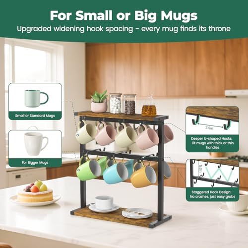 EsLuker.ly Coffee Mug Holder Cup Tree Rack for Coffee Bar Countertop