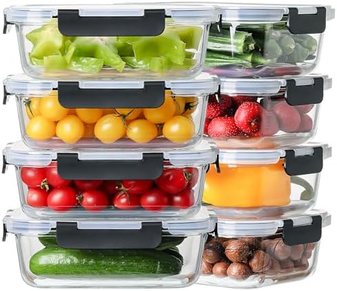 8-Pack 36oz Large Glass Meal Prep Containers