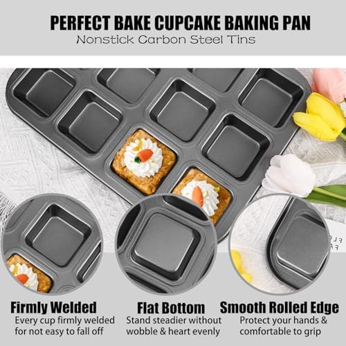 Brownie Pan with Dividers, 2 Set All Edges Square Cupcake Brownie Pans
