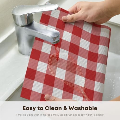 Artoid Mode Buffalo Plaid Vinyl Placemats Set of 4, 12x18 Inch