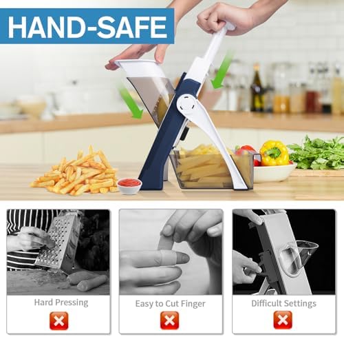 5-in-1 Safe Vegetable Mandoline Slicer, Adjustable Thickness