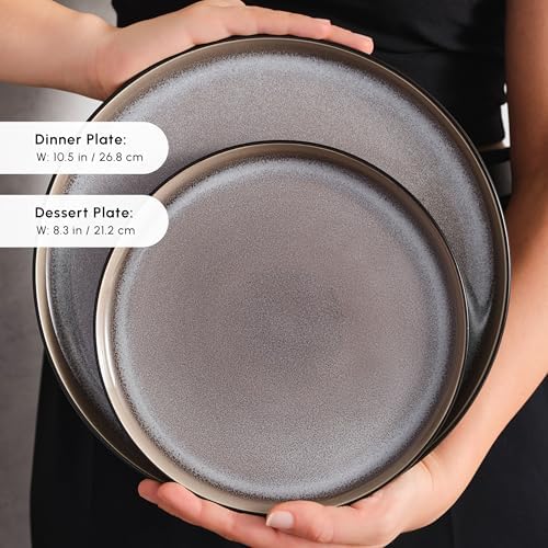 Karaca Mercure 59 Piece Stoneware Plates and Bowls Set, Reactive Glaze Black Dinner Set, Complete Kitchen Tableware Collection, Ideal Dinnerware for 12 People Dining Experience, Dishwasher Safe