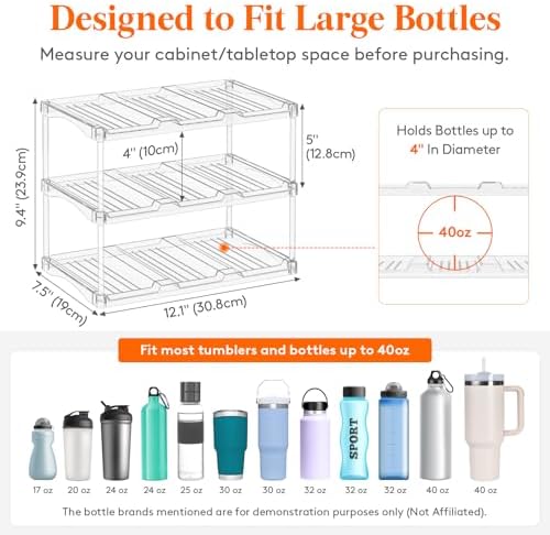Lifewit Stackable Water Bottle Organizer, Clear Tumbler Holder for