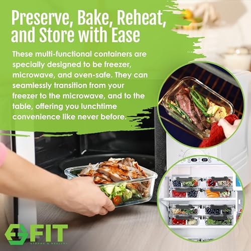 Glass Meal Prep Containers 32 oz & Glass Water Bottle with Time Marker