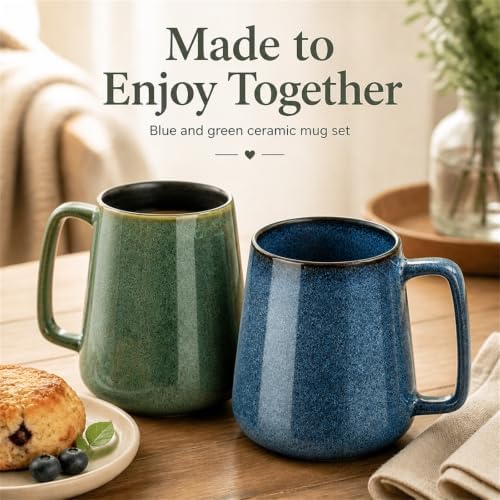 Extra Large Tall Coffee Mugs with Handle - Set of 2, 24 oz Ceramic
