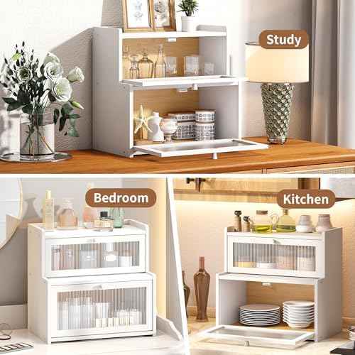 Bread Box for Kitchen Countertop Double Layer Large Corner Bread Box Capacity Bread Storage Bin Farmhouse Breadbox Container Organizer Cabinet Cupboard (White)