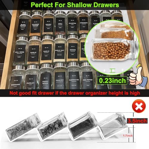 Gosmol Spice Drawer Organizer Insert - Silicone Spice Drawer Liner