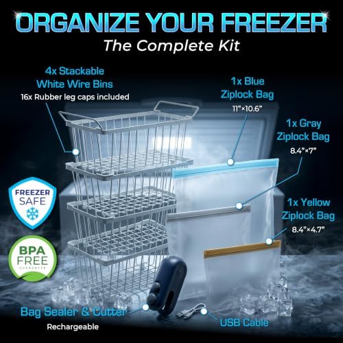 Deep Freezer Organizer Bins, 4-Pack, White