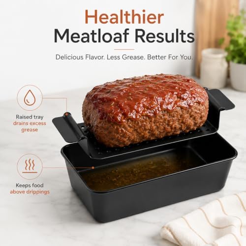 Meatloaf Pan with Drain Tray for Baking Bread, Cakes, 9.8 x 5.7 Inch