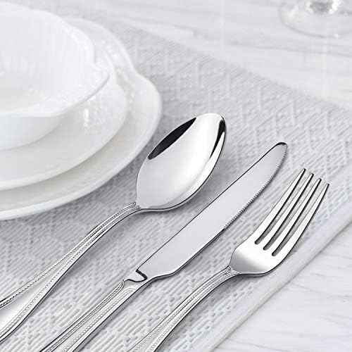 40-Piece Silverware Set, HaWare Stainless Steel Flatware Service for 8, Pearled Edge Tableware Cutlery Include Knife/Fork/Spoon, Beading Eating Utensil for Home, Mirror Polished, Dishwasher Safe