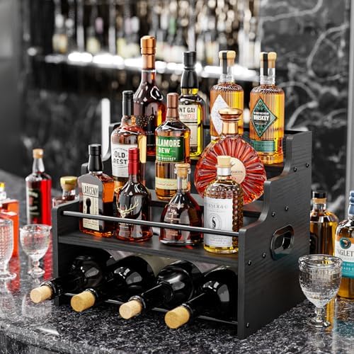 KLM 4-Tier Liquor Bottle Display Shelf, Black