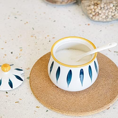Ceramic Sugar Bowl with Lid and Spoon for Kitchen & Home, 12 Ounce