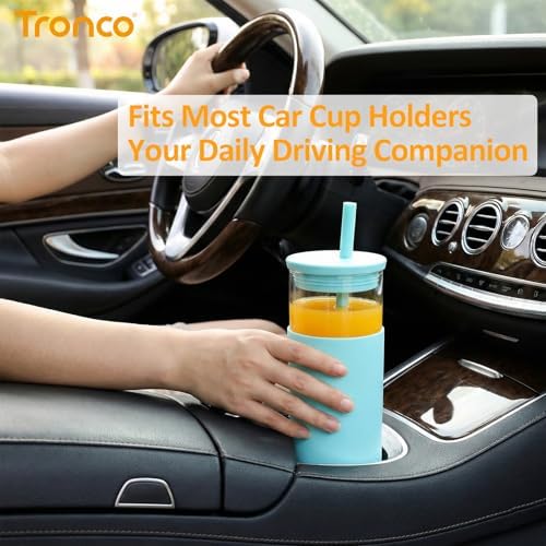 Tronco 20 oz Glass Tumbler with Lids and Straws, Reusable Iced Coffee