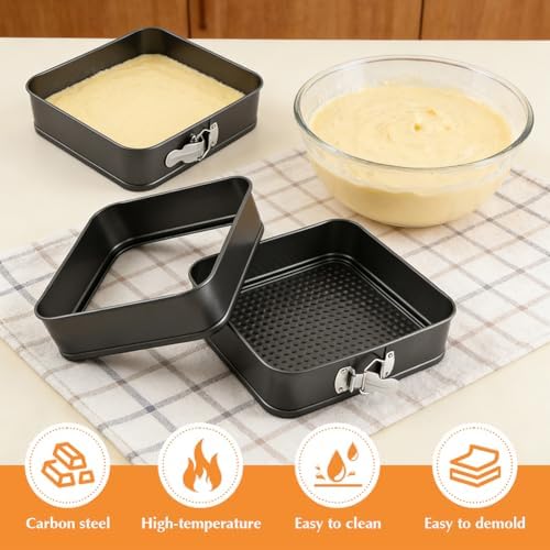 Springform Pan Set of 3 (9,10,11 Inch) - Square Shaped Leakproof