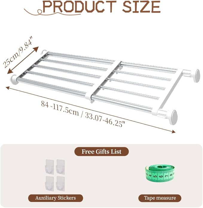 Hershii Expandable Shelf Rod Closet System Heavy Duty Clothes Hanger Adjustable - Image 2