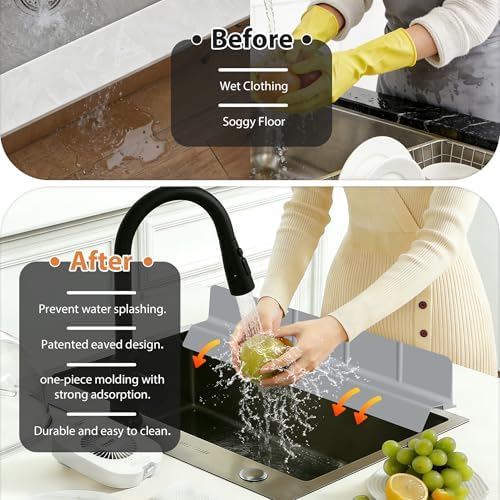 Silicone Sink Splash Guard for Kitchen, Dark Grey, 23''x3.5''
