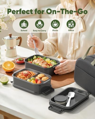 BiuLeon Adults Bento Lunch Box with Insulated Lunch Bag for Men Women