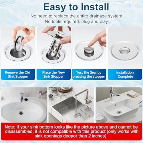 Bathroom Sink Drain Strainer,All Metal Pop-Up Sink Stopper with