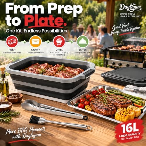 4-Piece Set, 16L Collapsible BBQ Prep Tub with Locking Lid & Prep