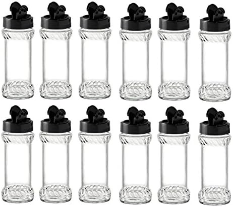 Nakpunar 12 pcs 6 fl oz Glass Spice Bottles Jars with Black Caps