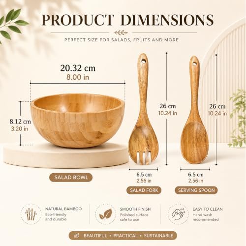 2 Sets Wood Salad Bowl with Spoons Forks, Large Natural Wooden Bowls