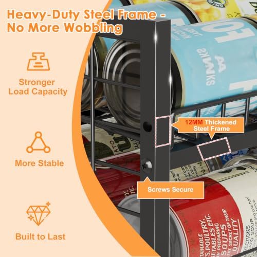 JKsmart 2-Tier Stackable Can Organizer, Extra-Long Can Rack for Pantry Storage, Adjustable Can Dispenser Holds Up to 64 Cans, 12mm Metal Frame, Super Sturdy Holders for Various Canned Food Soda-2 Pack