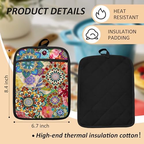 Boho Floral Oven Mitts and Pot Holders Set