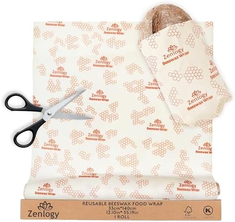 Zenlogy Beeswax Food Wrap Roll, 13 x 55 Inches, Organic Cotton