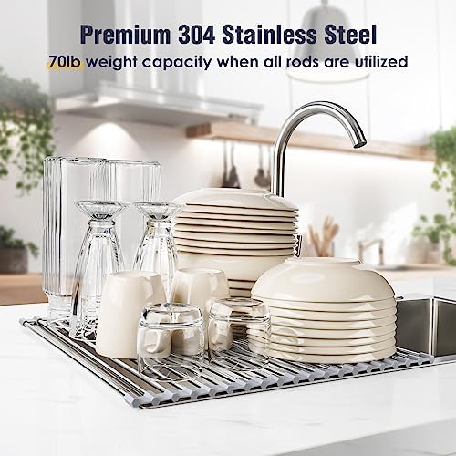Tomorotec Roll-Up Dish Drying Rack, 304 Steel, Grey