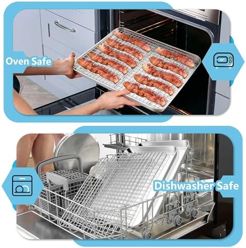 TeamFar Cookie Sheets with Cooling Racks, 2 Pans + 2 Racks, 17.6x13x1