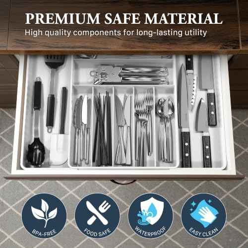 Simple Houseware Expandable Kitchen Drawer Flatware Organizer, White