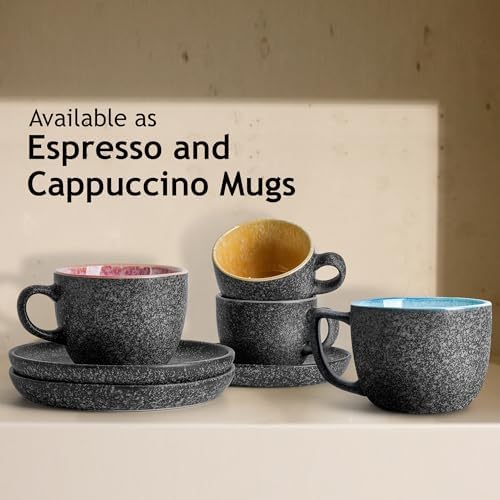MIAMIO - Espresso Cup Set (2.7oz), Ceramic Espresso Mugs - Las