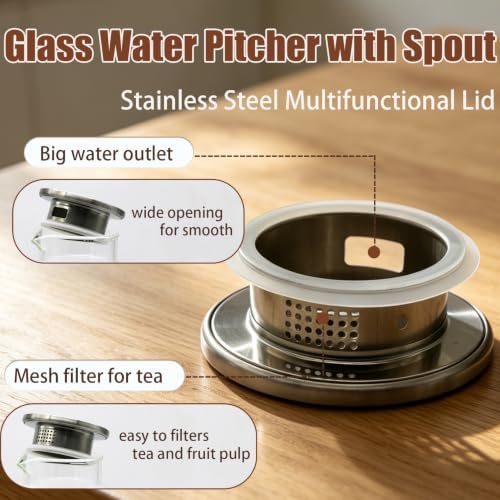 1 Gallon Glass Iced Tea Pitcher with Lid Fridge Square Water Juice