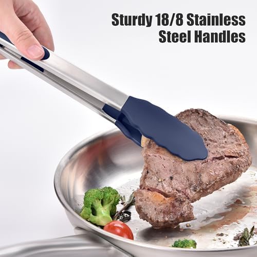 Doosu Silicone Kitchen Tongs, 3-Piece, Navy