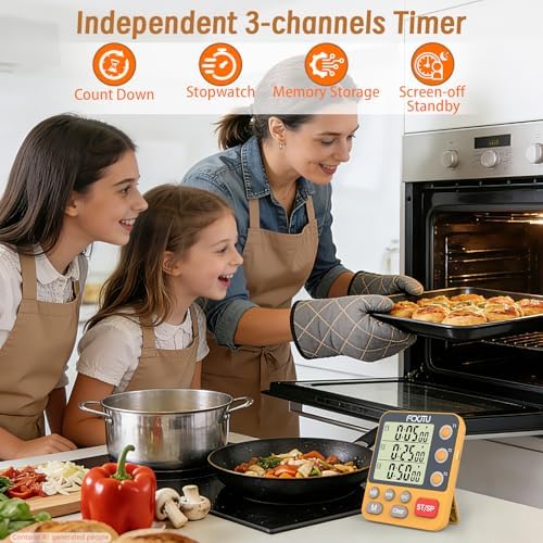 Digital Dual Triple Kitchen Timer, Orange