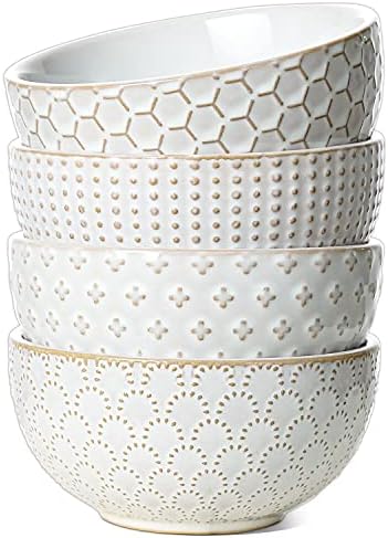 LE TAUCI Cereal bowls 26 oz, Ceramic Soup Bowl for Kitchen, Embossment