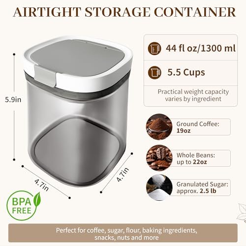 Airtight Coffee Storage Canister Container 15 oz with Magnetic Scoop