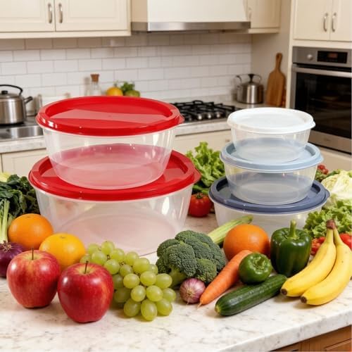 5-Piece Plastic Mixing Bowl Set with Lids for Kitchen, Nesting Kitchen