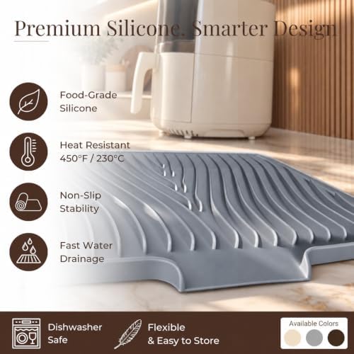 Silicone Dish Drying Mat for Kitchen Counter – Non-Slip Dish Drainer