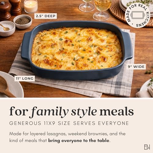 Nonstick Ceramic-Coated Glass Casserole Dish, 9x11 in, Dusk