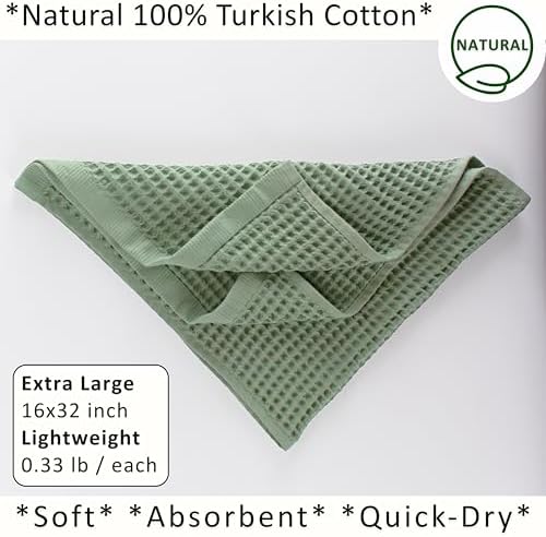 PÜSKÜL Natural 100% Turkish Cotton Waffle Hand and Kitchen Towels Set