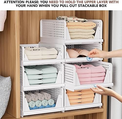 4 Pack Folding Closet Organizers Storage Box, Stackable Storage Bins